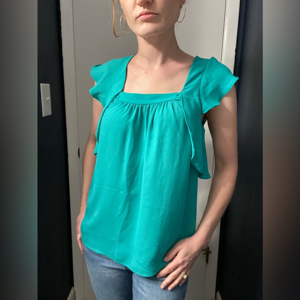 Anthropologie flowy blouse Tiffany Blue Teal color